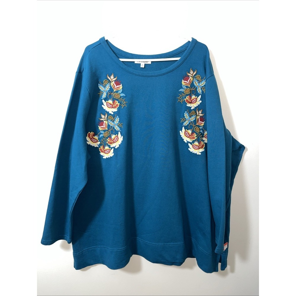 New Serengeti Women's Top 3X Teal Embroidered Floral Inside 100% Cotton Weave